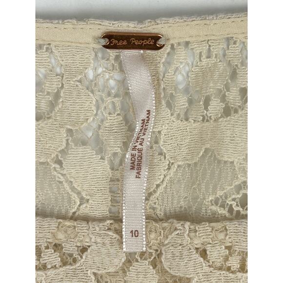 Free People Dress Womens 10 Ivory Lace Ruffle Hem 3/4 Sleeve Sheath *Read - Picture 4 of 9